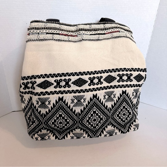 WORLD MARKET Black and Cream Patterned Women's TOTE EXPANDABLE - Picture 1 of 16